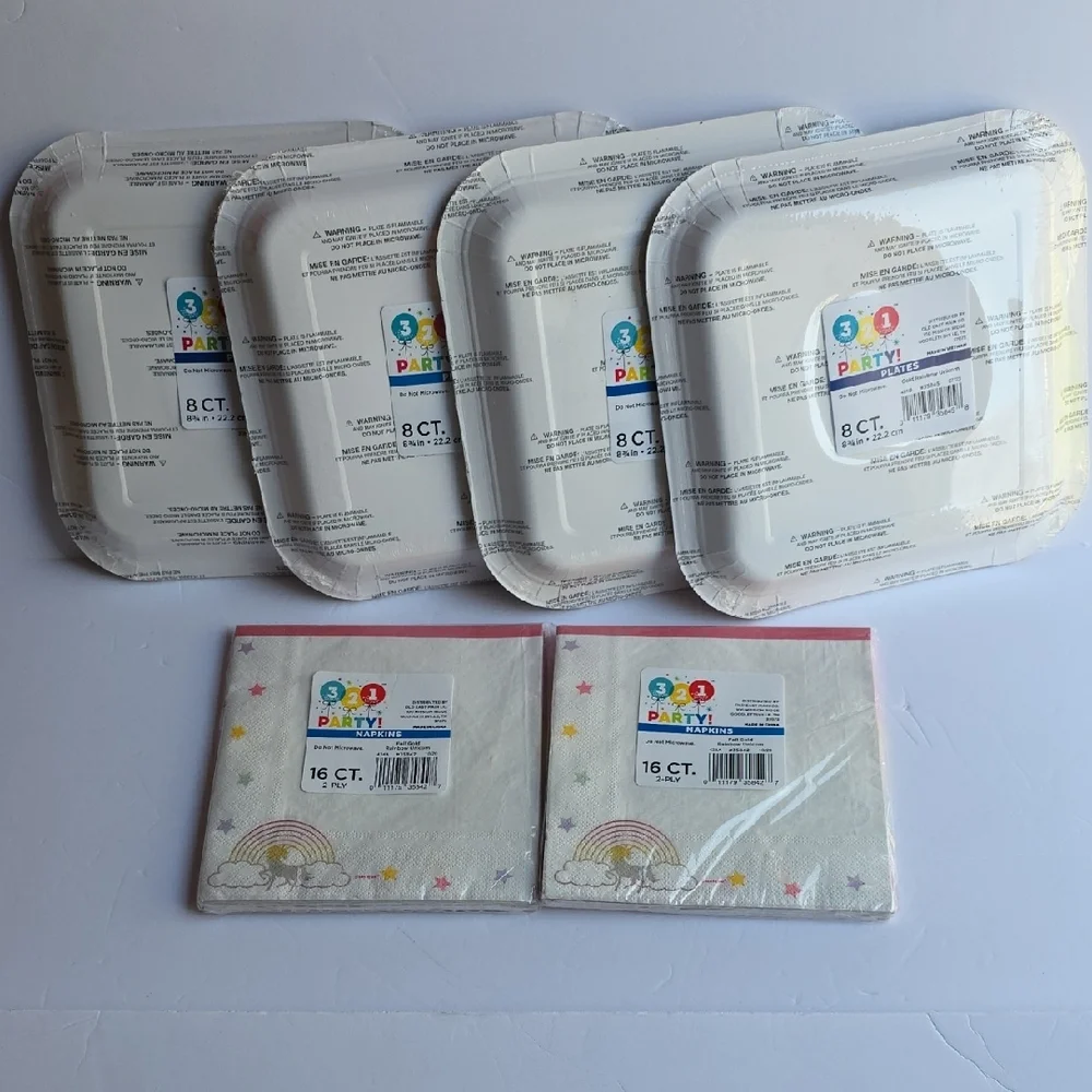 Unicorn Rainbow Multicolor Party Paper Plates & Napkins Set Birthday 64pcs